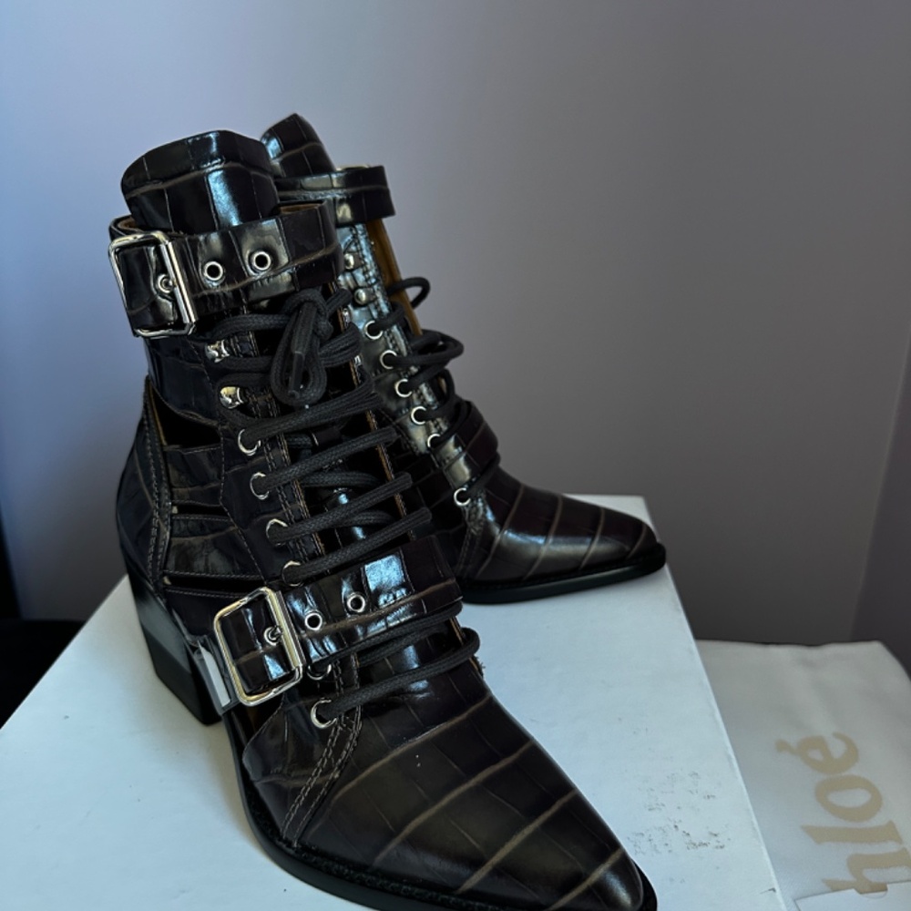 Chloe Brown Croc Rylee Boots - Picture 7 of 15